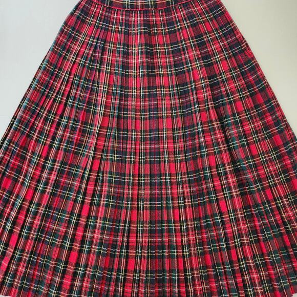 Vintage Handmade Pleated Plaid Midi Skirt Size XXS